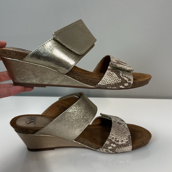 Sofft Vangie Gold Metallic And Snake Print Wedges Size 9 - Picture 15 of 15